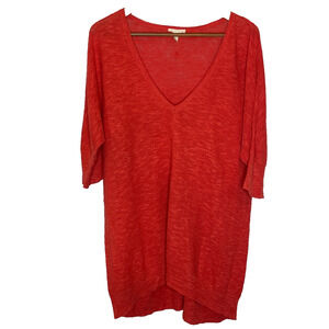 Women's Large Eileen Fisher Orange Organic Cotton/Linen V-Neck Sweater